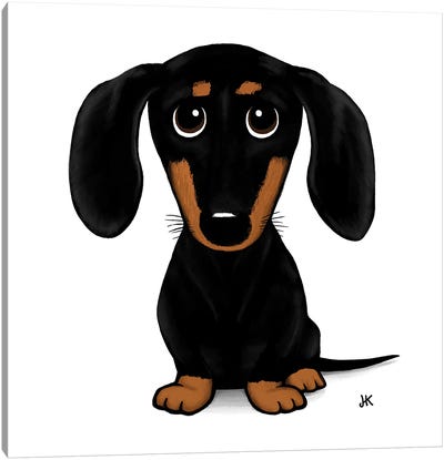 Black And Tan Dachshund Cute Cartoon Dog Canvas Art Print - Jenn Kay