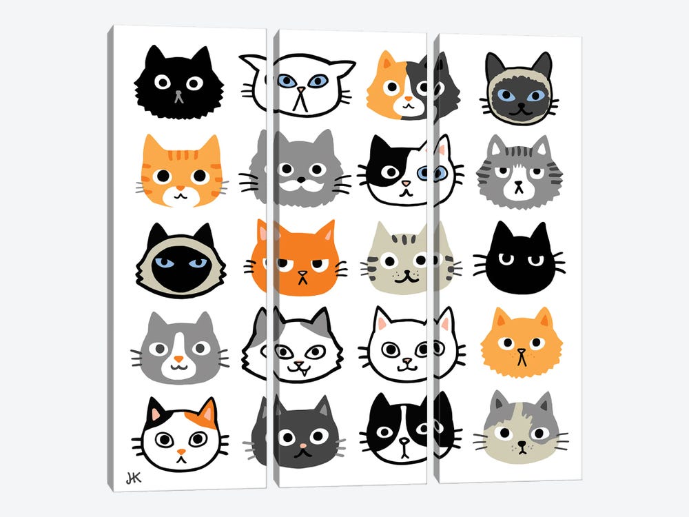 Cat Faces by Jenn Kay 3-piece Canvas Print