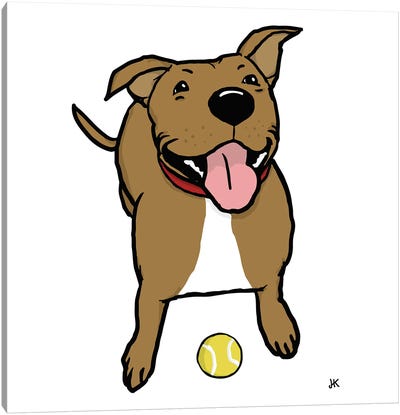 Brown And White American Pit Bull Terrier Canvas Art Print - Jenn Kay