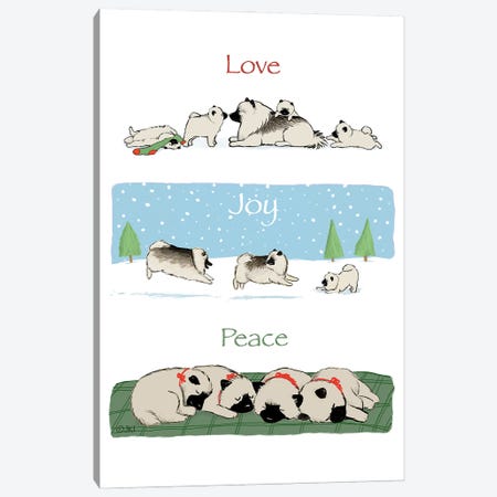 Keeshonden Dogs Love Joy Peace Holiday Canvas Print #KYJ77} by Jenn Kay Canvas Art Print