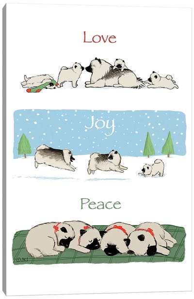 Keeshonden Dogs Love Joy Peace Holiday Canvas Art Print - Jenn Kay
