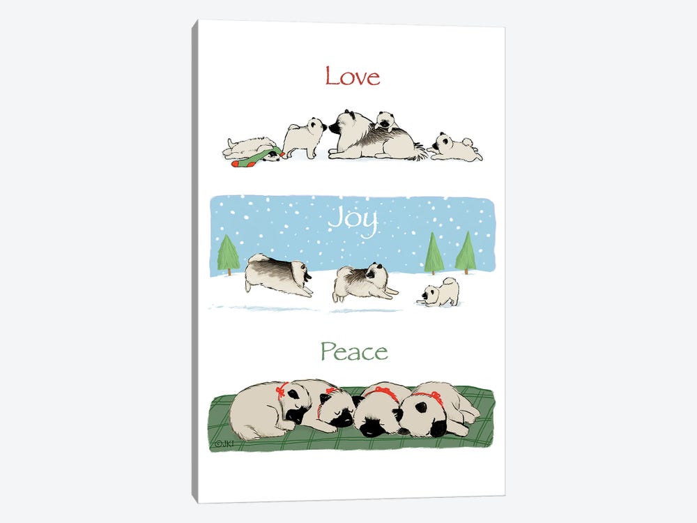 Keeshonden Dogs Love Joy Peace Holiday by Jenn Kay 1-piece Canvas Print