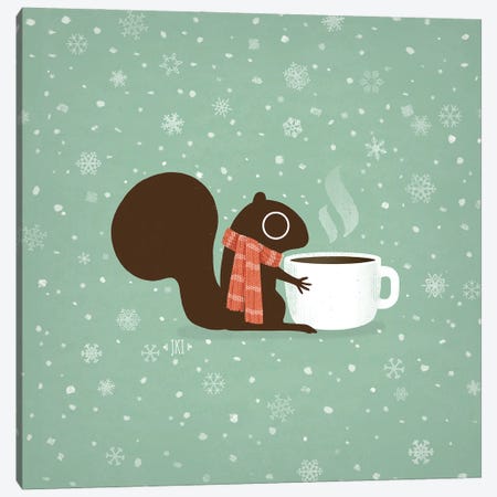 Coffee Squirrel Cozy Winter Holiday Canvas Print #KYJ7} by Jenn Kay Canvas Wall Art