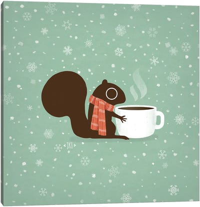 Coffee Squirrel Cozy Winter Holiday Canvas Art Print - Jenn Kay