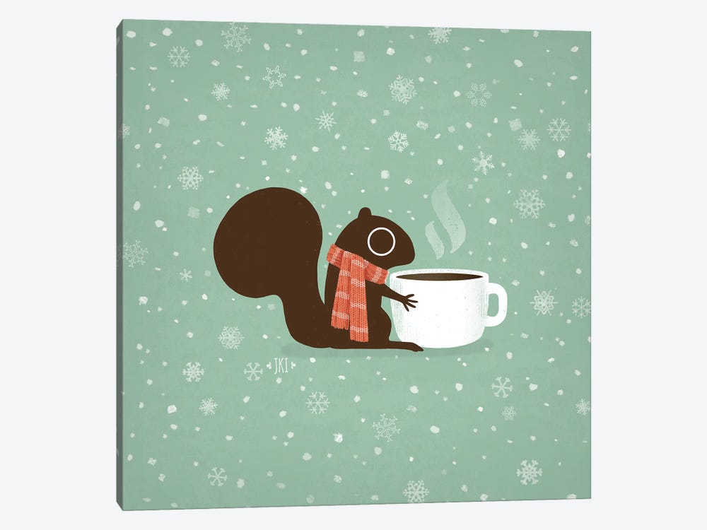 Coffee Squirrel Cozy Winter Holiday by Jenn Kay 1-piece Canvas Artwork