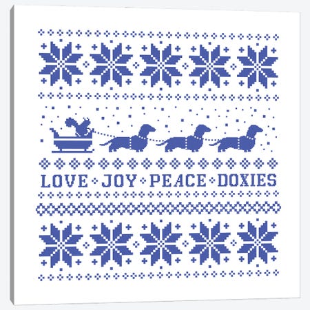 Dachshunds Holiday - Love Joy Peace Doxies Canvas Print #KYJ86} by Jenn Kay Canvas Artwork