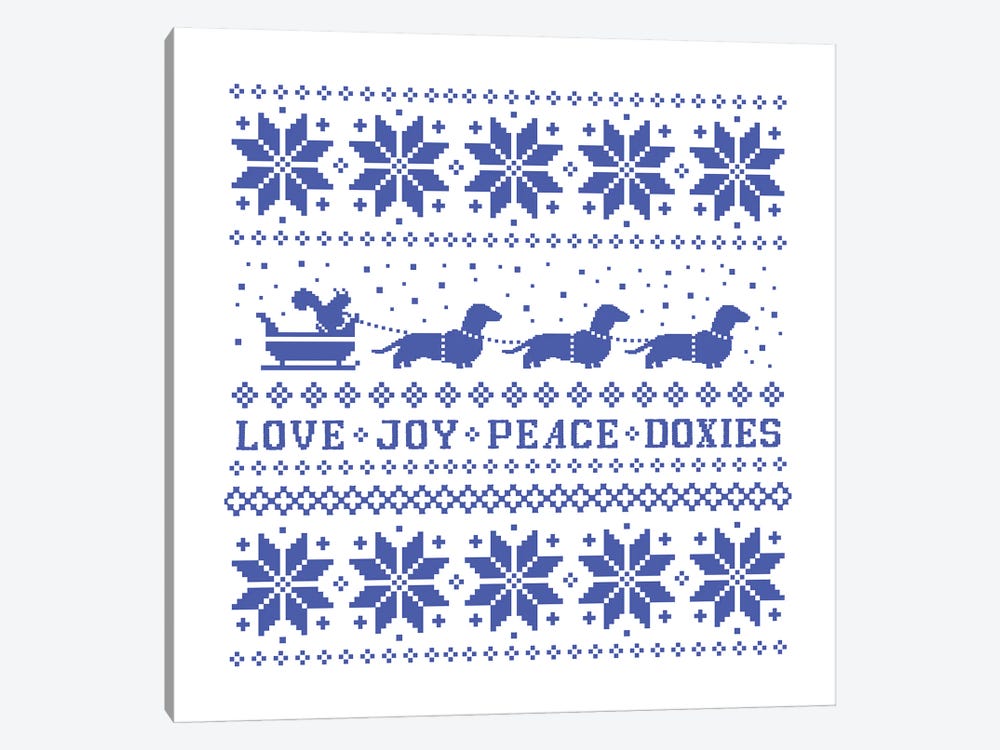 Dachshunds Holiday - Love Joy Peace Doxies by Jenn Kay 1-piece Canvas Art Print