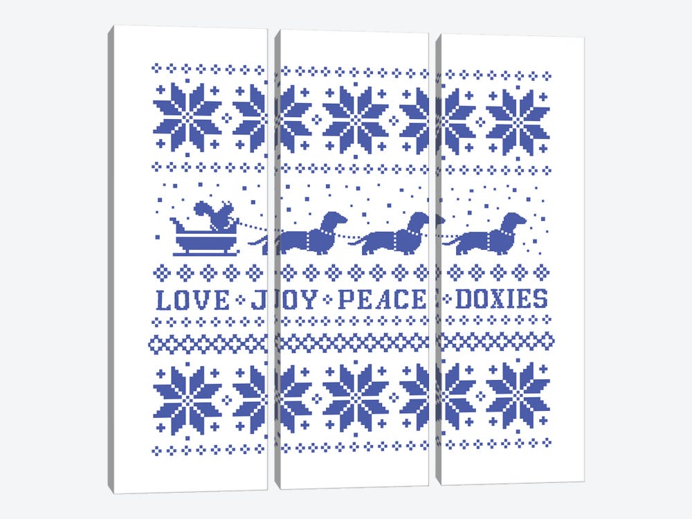 Dachshunds Holiday - Love Joy Peace Doxies by Jenn Kay 3-piece Art Print