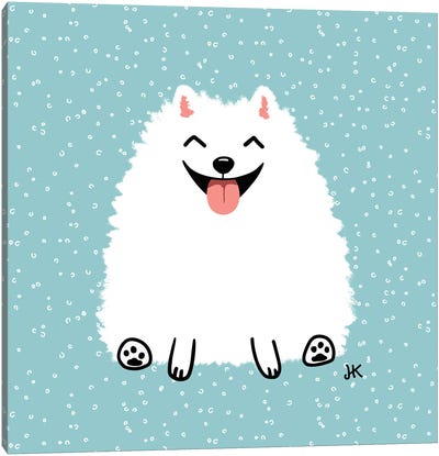 Fluffy White Pomeranian Canvas Art Print - Jenn Kay
