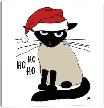 Siamese Santa Claws - Grouchy Christmas Cat Canvas Art Print - Jenn Kay