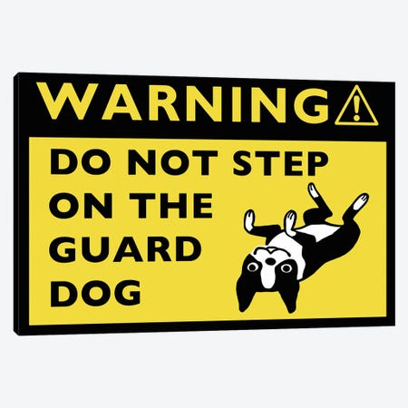Cartoon Boston Terrier Guard Dog Warning Sign Canvas Print #KYJ8} by Jenn Kay Canvas Art Print