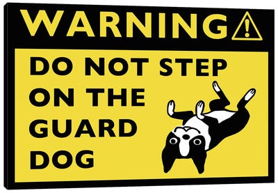 Cartoon Boston Terrier Guard Dog Warning Sign Canvas Art Print - Jenn Kay
