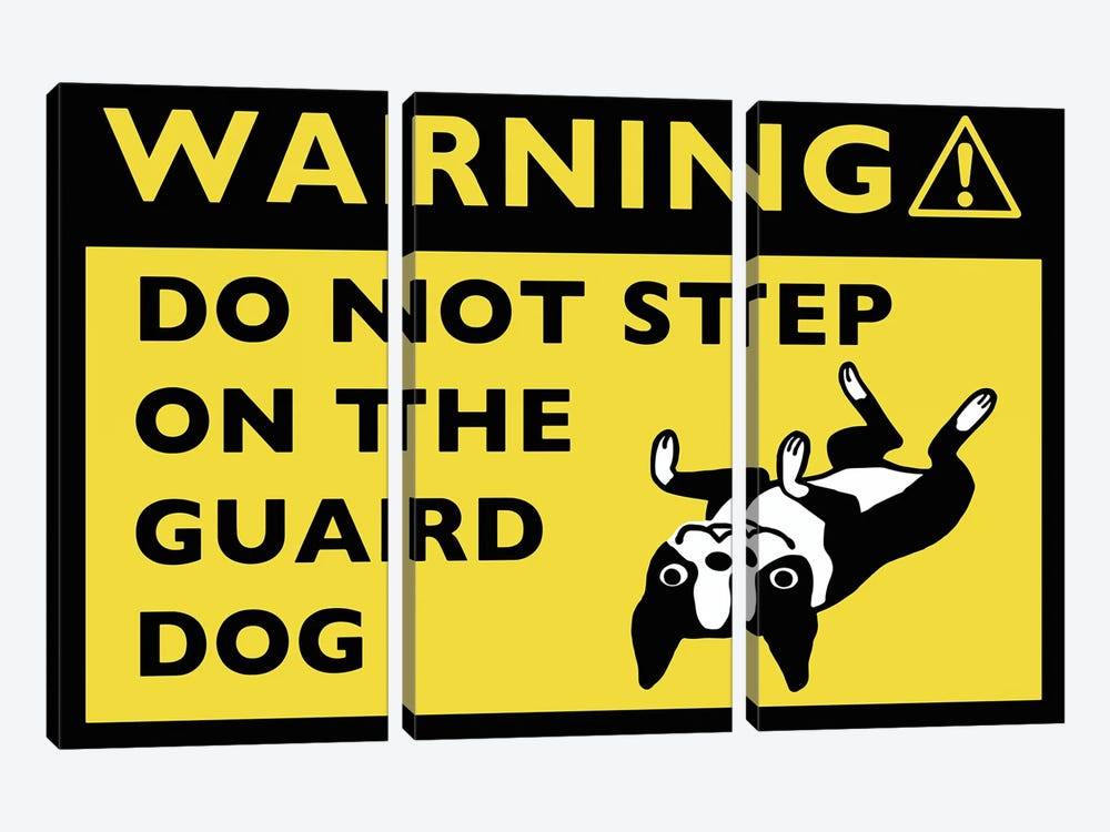 Cartoon Boston Terrier Guard Dog Warning Sign by Jenn Kay 3-piece Canvas Print