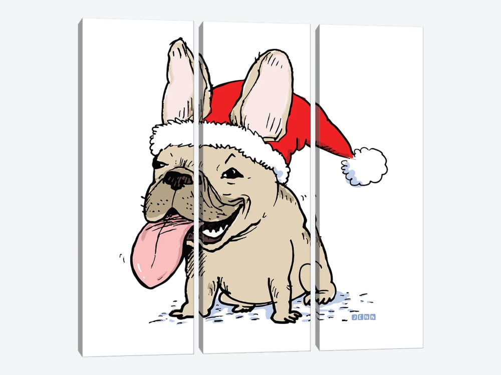 French Bulldog Santa Clause by Jenn Kay 3-piece Canvas Art Print