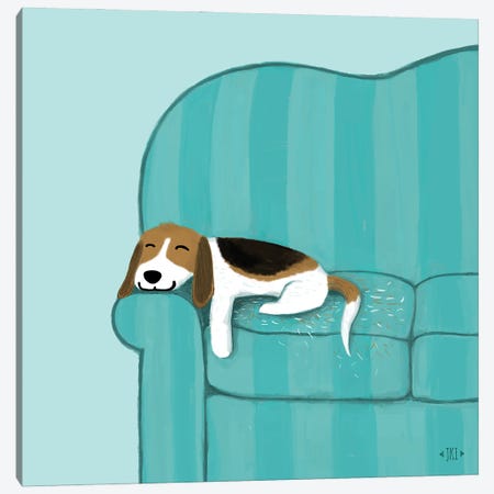 Happy Couch Dog - Napping Beagle Canvas Print #KYJ94} by Jenn Kay Art Print