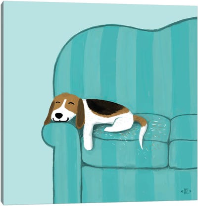Happy Couch Dog - Napping Beagle Canvas Art Print
