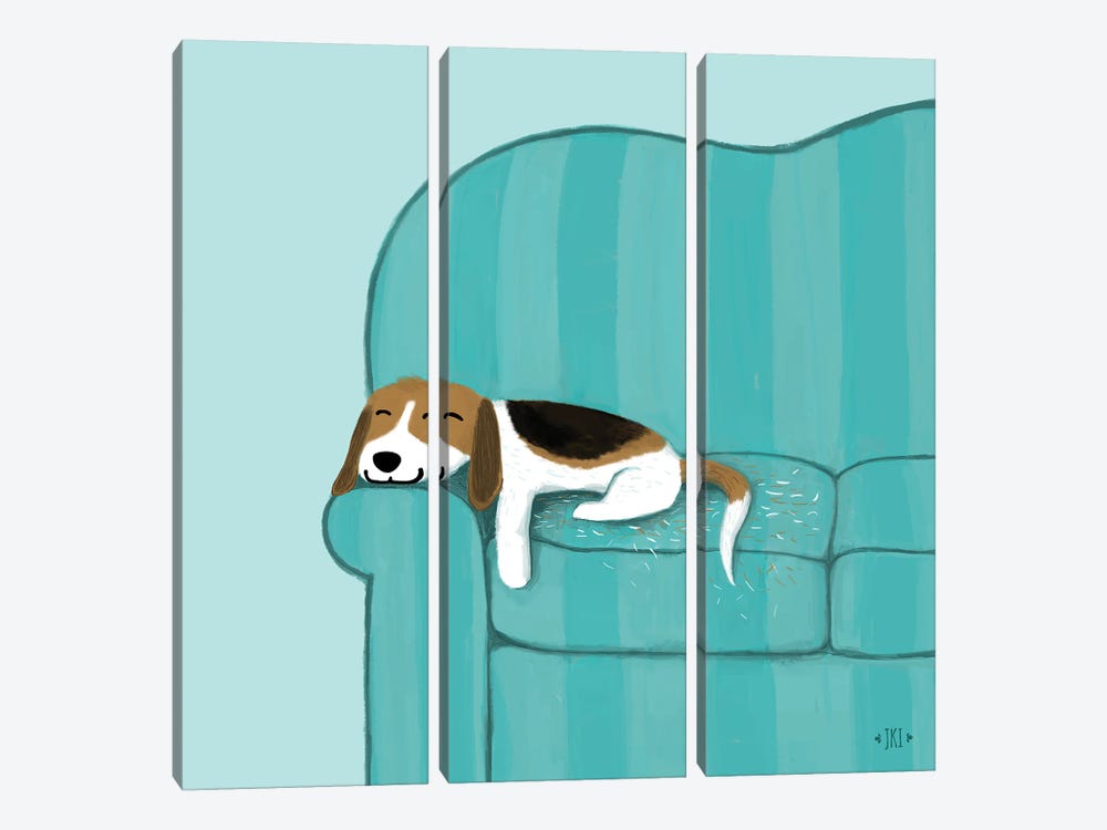 Happy Couch Dog - Napping Beagle by Jenn Kay 3-piece Canvas Art