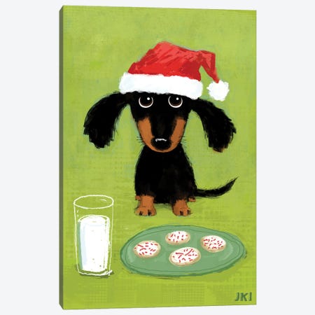 Dachshund Santa With Milk And Cookies Canvas Print #KYJ95} by Jenn Kay Canvas Art Print
