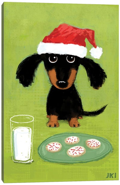 Dachshund Santa With Milk And Cookies Canvas Art Print - Jenn Kay