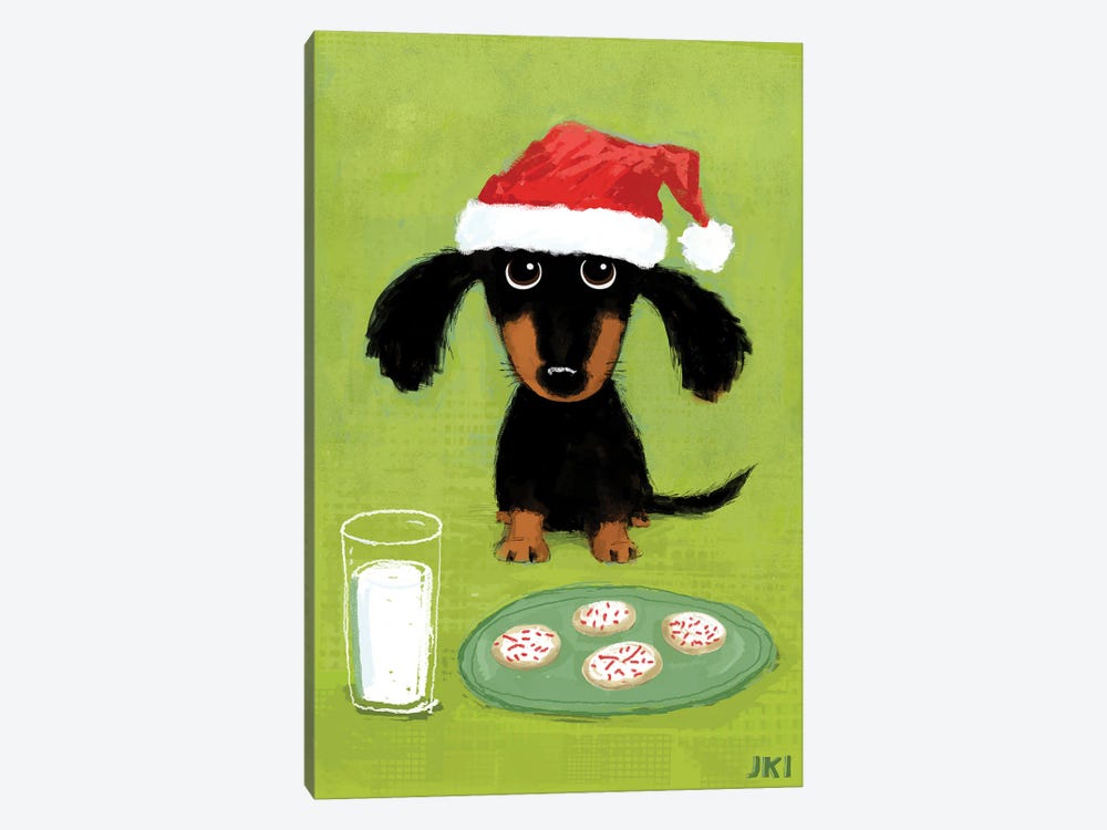 Dachshund Santa With Milk And Cookies by Jenn Kay 1-piece Canvas Print