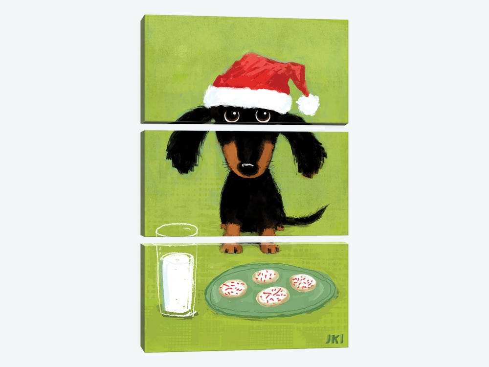 Dachshund Santa With Milk And Cookies by Jenn Kay 3-piece Canvas Art Print