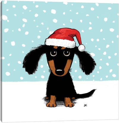 Black And Tan Dachshund Santa Dog Canvas Art Print - Snow Art