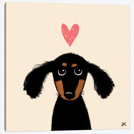 Cute Dachshund Puppy Dog With Heart Canvas Print #KYJ9} by Jenn Kay Canvas Art Print
