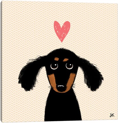 Cute Dachshund Puppy Dog With Heart Canvas Art Print - Jenn Kay