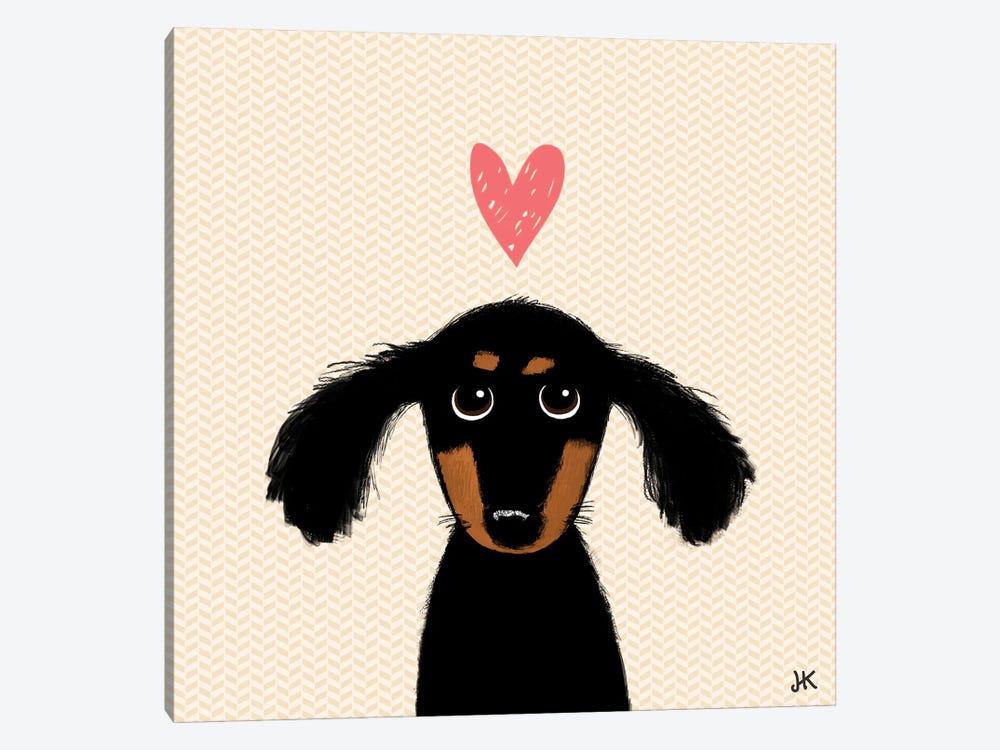 Cute Dachshund Puppy Dog With Heart by Jenn Kay 1-piece Canvas Artwork