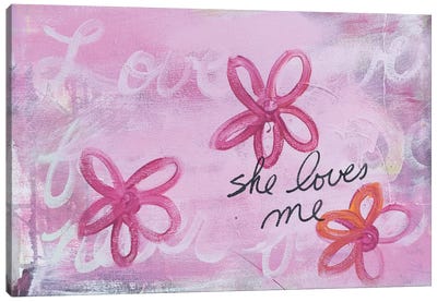 She Loves Me I Canvas Art Print - Love Typography