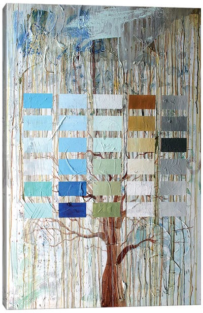 Tree Blocks Canvas Art Print - Rust, Carbon and Cobalt