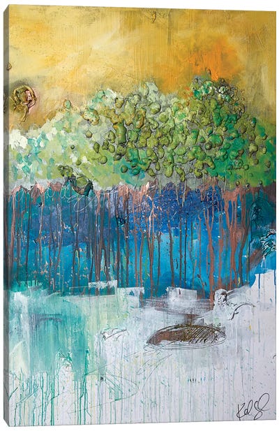 Dimensional Trees II Canvas Art Print - Blue & Yellow Art
