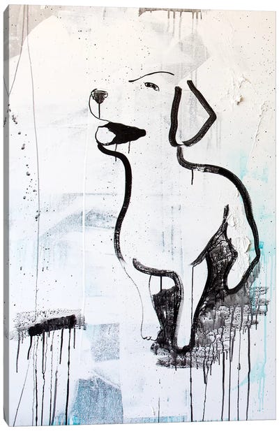 Puppy Love Canvas Art Print - Black, White & Blue Art