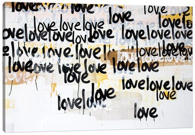 Gold Love On Repeat Canvas Art Print - Inspirational & Motivational Art