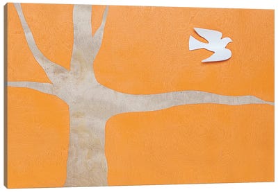 Lone Dove On Orange Canvas Art Print - Dove & Pigeon Art