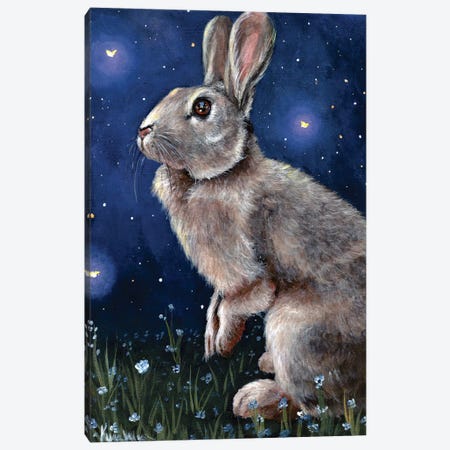 Rabbit And Fireflies Canvas Print #KYR24} by Kyra Wilson Canvas Artwork