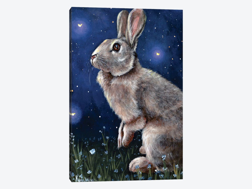 Rabbit And Fireflies by Kyra Wilson 1-piece Canvas Art Print
