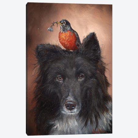 Dog And Robin Canvas Print #KYR40} by Kyra Wilson Canvas Print