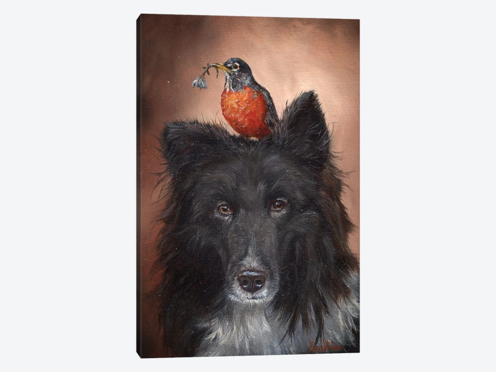 Dog And Robin by Kyra Wilson 1-piece Canvas Art Print