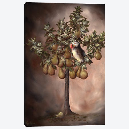 Puffin In A Pear Tree Canvas Print #KYR43} by Kyra Wilson Art Print
