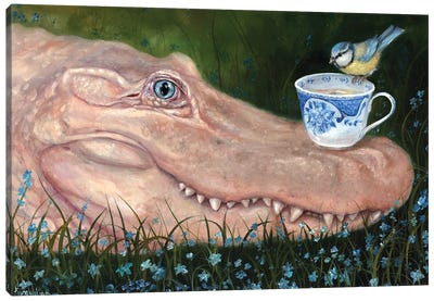 Two For Tea Canvas Art Print - Crocodile & Alligator Art