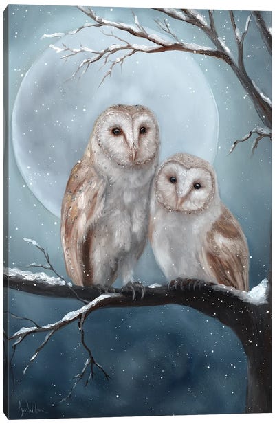 Two Owl'Clock Canvas Art Print - Full Moon Art