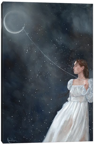 Fly The Moon Canvas Art Print - Surrealism Art