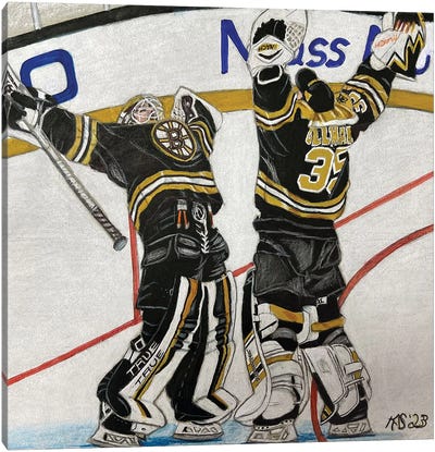 Goalie Hug Canvas Art Print - Hockey Art
