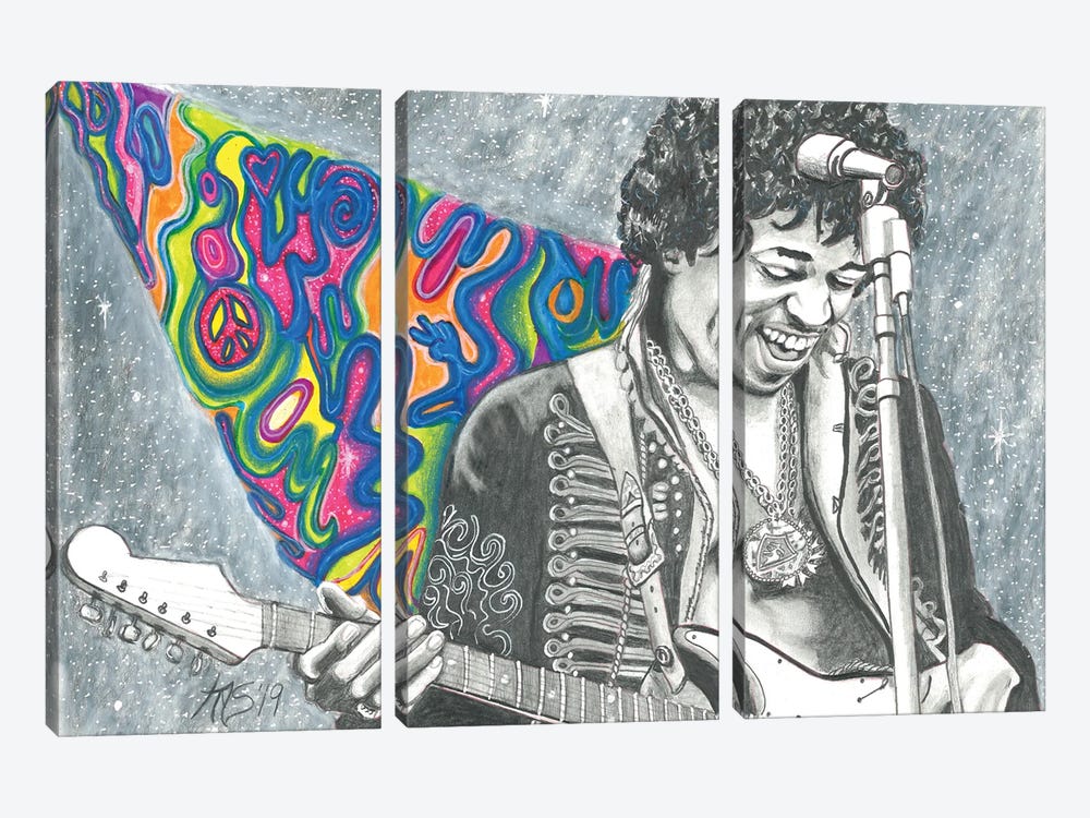 Jimi Hendrix by Kathy Sullivan 3-piece Canvas Art
