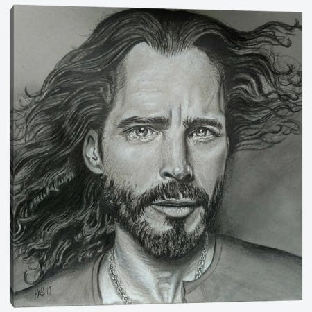 Chris Cornell Pencil Drawing Canvas Print #KYS69} by Kathy Sullivan Canvas Wall Art