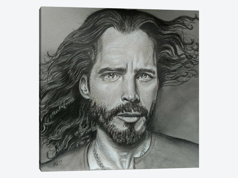Chris Cornell Pencil Drawing by Kathy Sullivan 1-piece Canvas Print