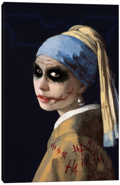 Batman Joker With The Pearl Earrings Canvas Art Print - Girl with a Pearl Earring Reimagined