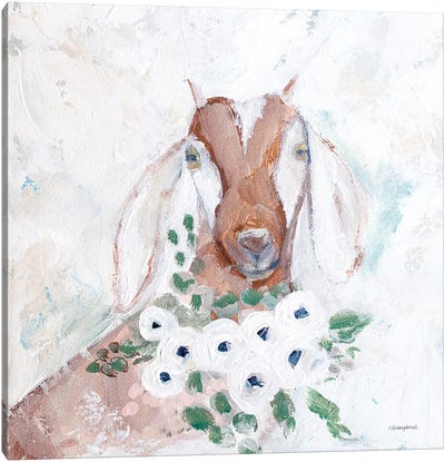 Floral Goat Canvas Art Print - Goat Art