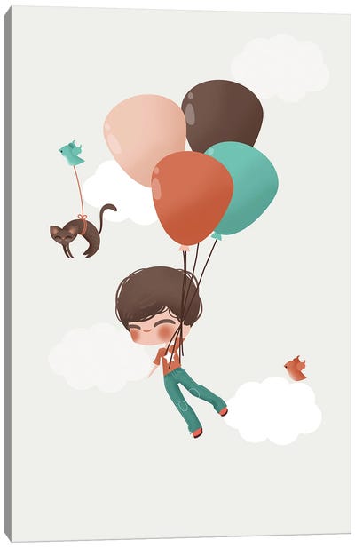 Boy Into The Clouds Canvas Art Print - Balloons